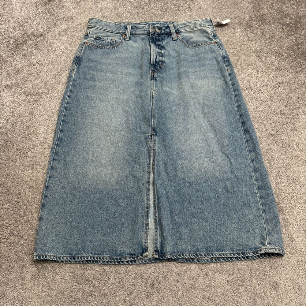Old Navy Denim Midi Skirt Womens 14 Blue High Rise Secret Smooth Front Slit NWT